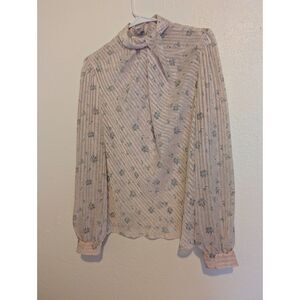 Women's Vintage LATC coquette sheer floral long sleeve shirt size 12